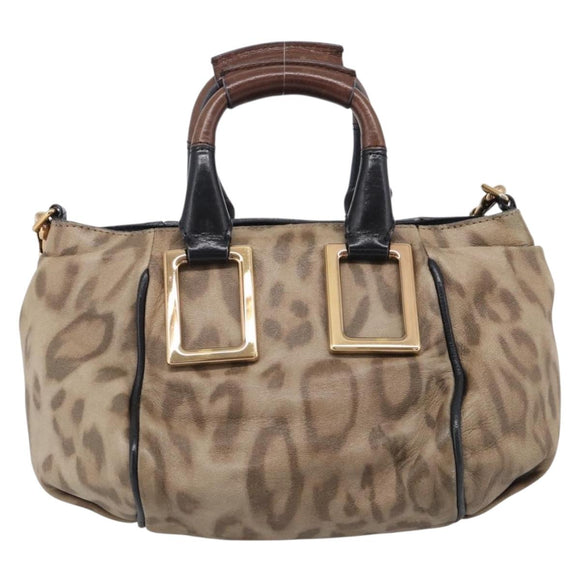 Chloe Etel Hand Bag Leather 2way Beige Gold Auth BA17109