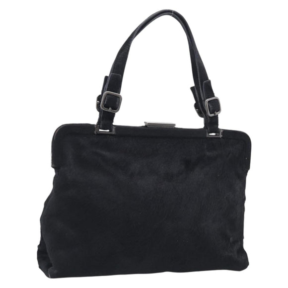PRADA Hand Bag Harako leather Black Silver Auth BA17112