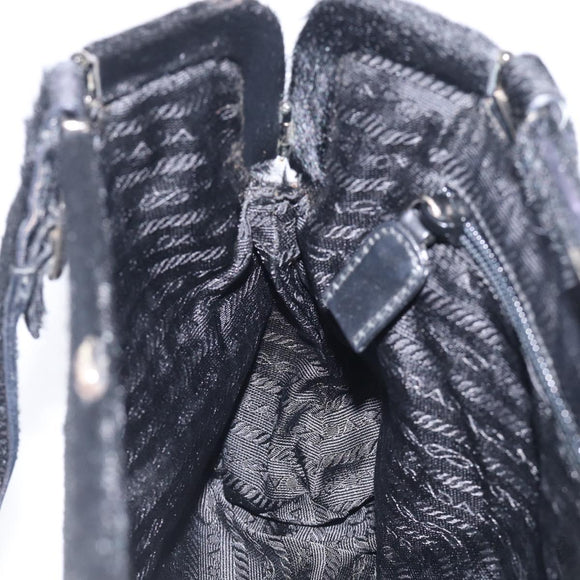 PRADA Hand Bag Harako leather Black Silver Auth BA17112