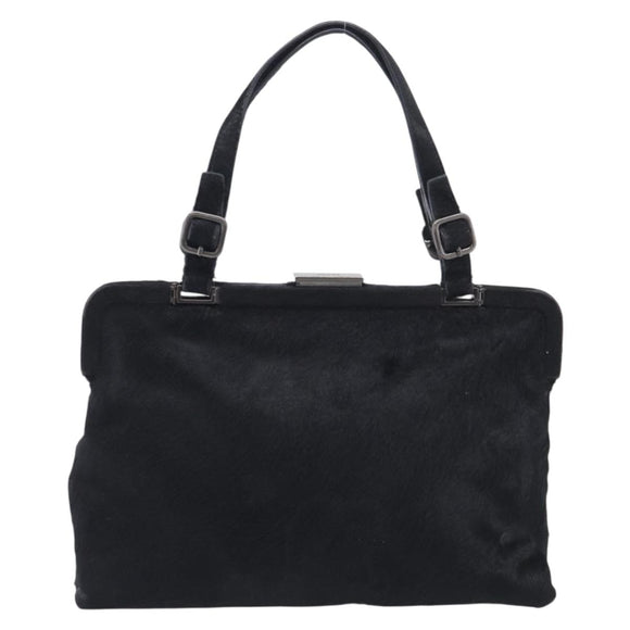 PRADA Hand Bag Harako leather Black Silver Auth BA17112