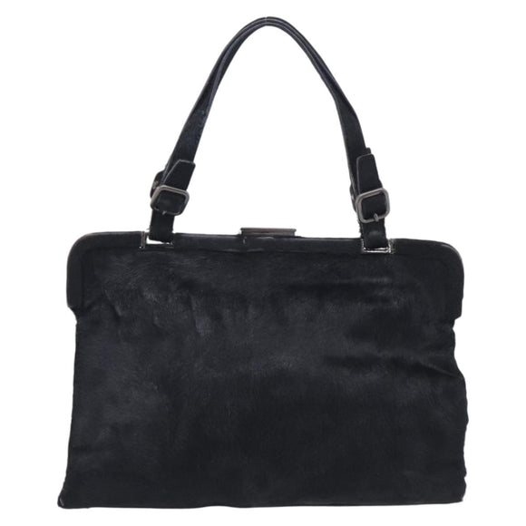 PRADA Hand Bag Harako leather Black Silver Auth BA17112
