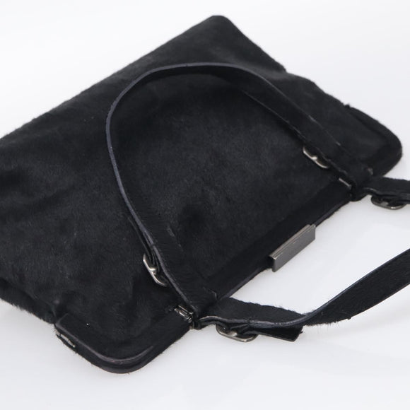 PRADA Hand Bag Harako leather Black Silver Auth BA17112