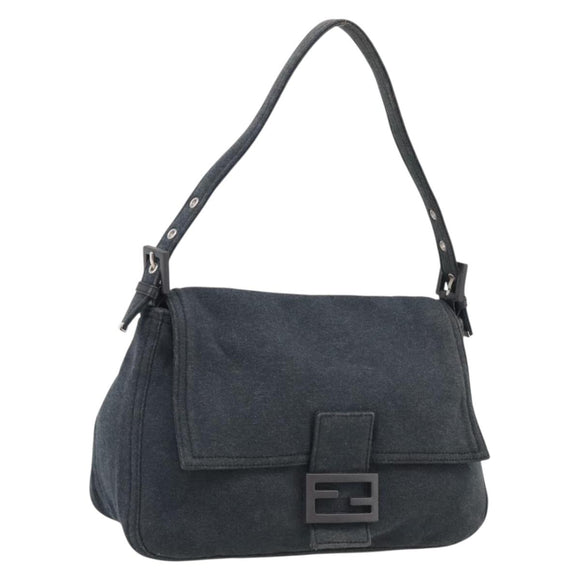 FENDI Mamma Baguette Shoulder Bag cotton Gray Auth BA17114A