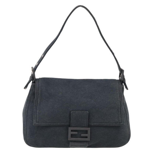 FENDI Mamma Baguette Shoulder Bag cotton Gray Auth BA17114A