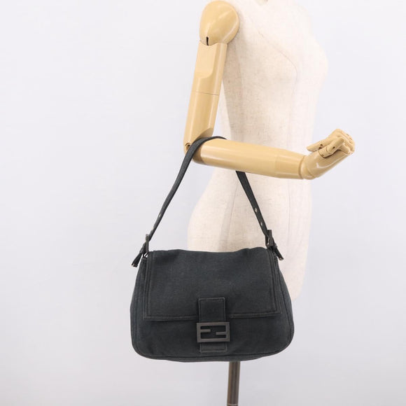 FENDI Mamma Baguette Shoulder Bag cotton Gray Auth BA17114A