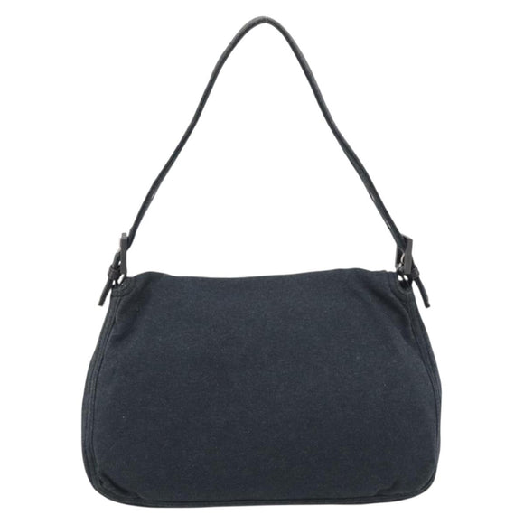 FENDI Mamma Baguette Shoulder Bag cotton Gray Auth BA17114A