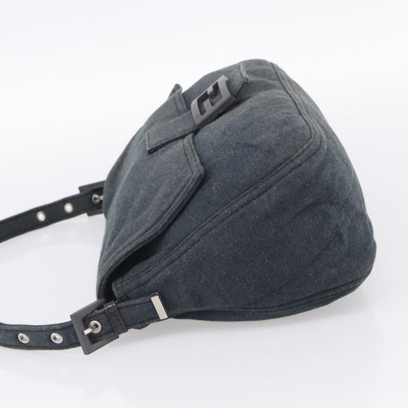FENDI Mamma Baguette Shoulder Bag cotton Gray Auth BA17114A