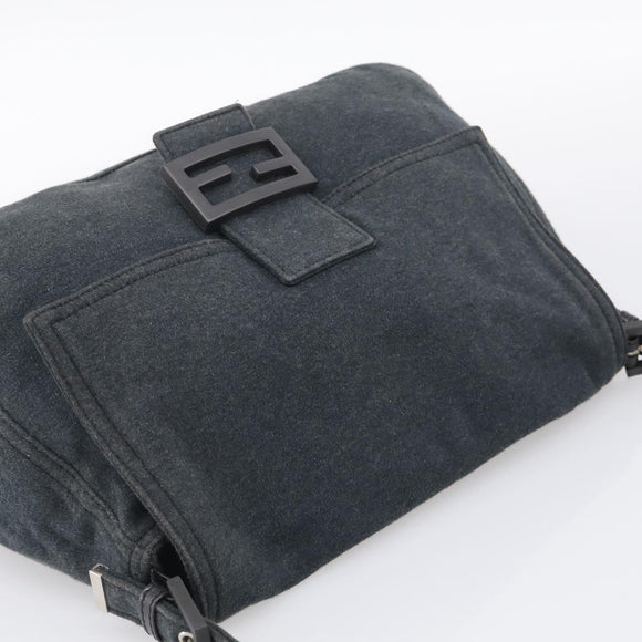 FENDI Mamma Baguette Shoulder Bag cotton Gray Auth BA17114A