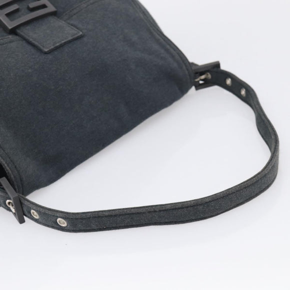 FENDI Mamma Baguette Shoulder Bag cotton Gray Auth BA17114A