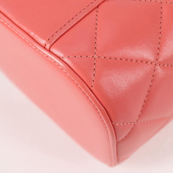 CHANEL Matelasse COCO Mark Vanity Bag Lamb Skin 2way Pink Gold CC Auth BA1724M