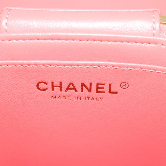 CHANEL Matelasse COCO Mark Vanity Bag Lamb Skin 2way Pink Gold CC Auth BA1724M