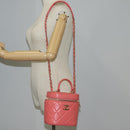 CHANEL Matelasse COCO Mark Vanity Bag Lamb Skin 2way Pink Gold CC Auth BA1724M-30