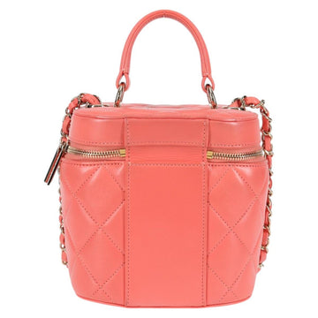 CHANEL Matelasse COCO Mark Vanity Bag Lamb Skin 2way Pink Gold CC Auth BA1724M - 0