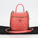 CHANEL Matelasse COCO Mark Vanity Bag Lamb Skin 2way Pink Gold CC Auth BA1724M-12