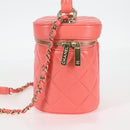 CHANEL Matelasse COCO Mark Vanity Bag Lamb Skin 2way Pink Gold CC Auth BA1724M-3