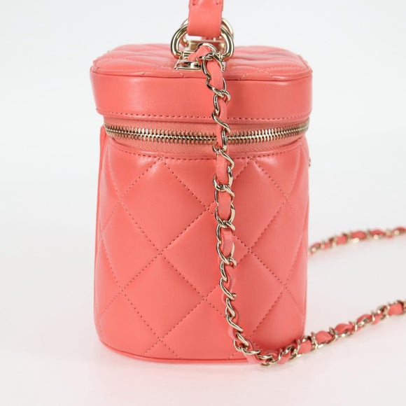 CHANEL Matelasse COCO Mark Vanity Bag Lamb Skin 2way Pink Gold CC Auth BA1724M