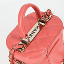 CHANEL Matelasse COCO Mark Vanity Bag Lamb Skin 2way Pink Gold CC Auth BA1724M-6