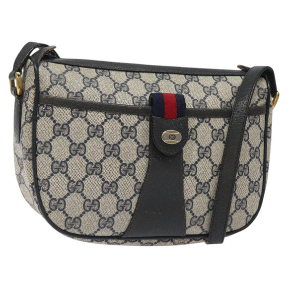 GUCCI GG Supreme Sherry Line Bag PVC Navy Gold Red 89 02 032 Auth BA1735