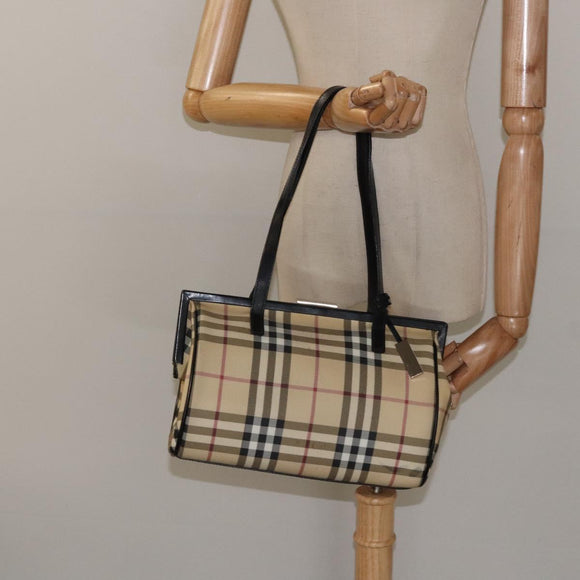 BURBERRY Nova Check Shoulder Bag PVC Beige Auth BA1737