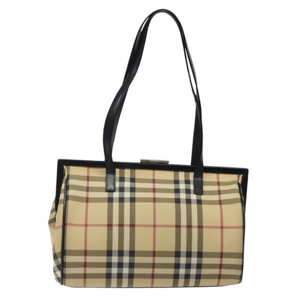 BURBERRY Nova Check Shoulder Bag PVC Beige Auth BA1737