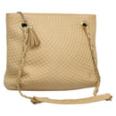 BALLY Quilted Chain Shoulder Bag Leather Beige Gold Auth BA1743-1