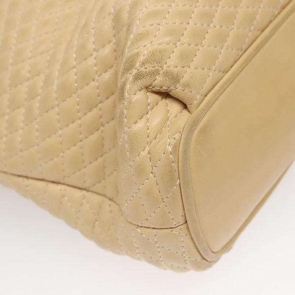 BALLY Quilted Chain Shoulder Bag Leather Beige Gold Auth BA1743