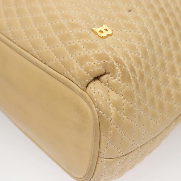 BALLY Quilted Chain Shoulder Bag Leather Beige Gold Auth BA1743
