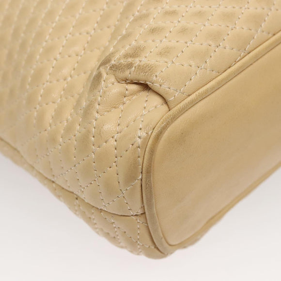 BALLY Quilted Chain Shoulder Bag Leather Beige Gold Auth BA1743