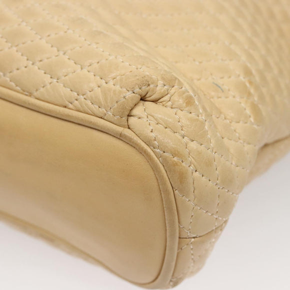 BALLY Quilted Chain Shoulder Bag Leather Beige Gold Auth BA1743