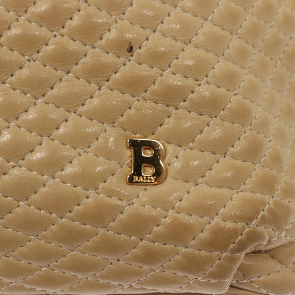 BALLY Quilted Chain Shoulder Bag Leather Beige Gold Auth BA1743