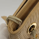 BALLY Quilted Chain Shoulder Bag Leather Beige Gold Auth BA1743-10