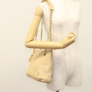 BALLY Quilted Chain Shoulder Bag Leather Beige Gold Auth BA1743-24