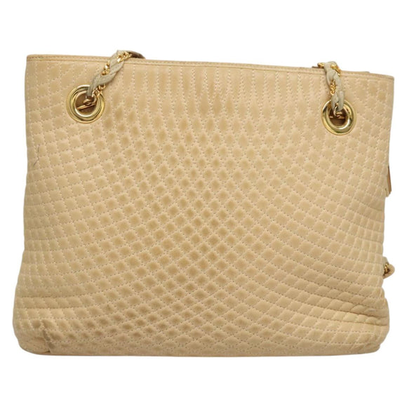 BALLY Quilted Chain Shoulder Bag Leather Beige Gold Auth BA1743