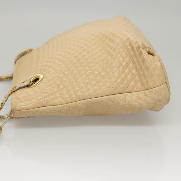 BALLY Quilted Chain Shoulder Bag Leather Beige Gold Auth BA1743