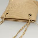 BALLY Quilted Chain Shoulder Bag Leather Beige Gold Auth BA1743-6