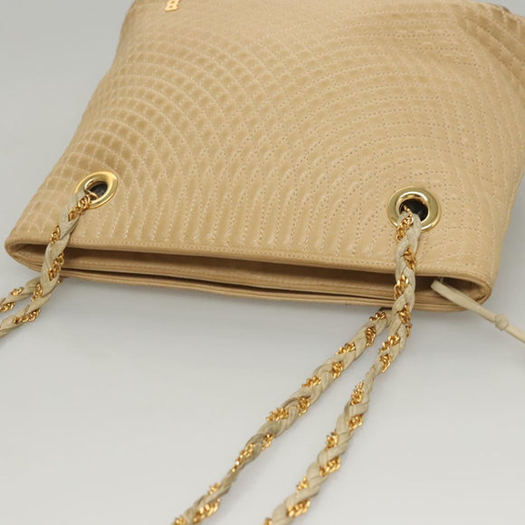 BALLY Quilted Chain Shoulder Bag Leather Beige Gold Auth BA1743