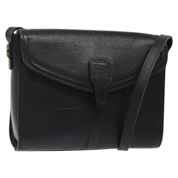 Burberrys Shoulder Bag Leather Black Gold Auth BA1745