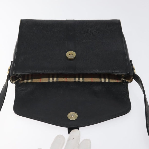 Burberrys Shoulder Bag Leather Black Gold Auth BA1745