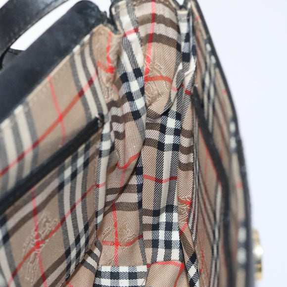 Burberrys Shoulder Bag Leather Black Gold Auth BA1745