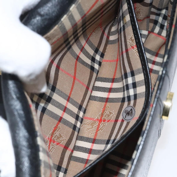 Burberrys Shoulder Bag Leather Black Gold Auth BA1745