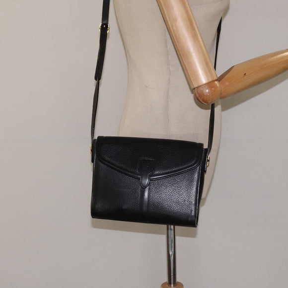Burberrys Shoulder Bag Leather Black Gold Auth BA1745