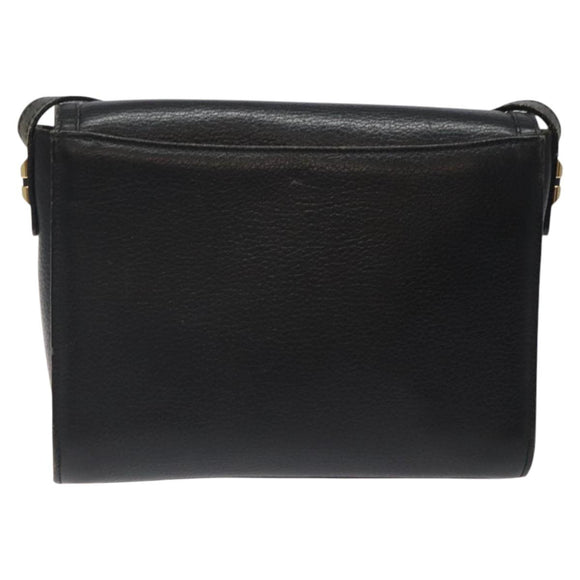 Burberrys Shoulder Bag Leather Black Gold Auth BA1745