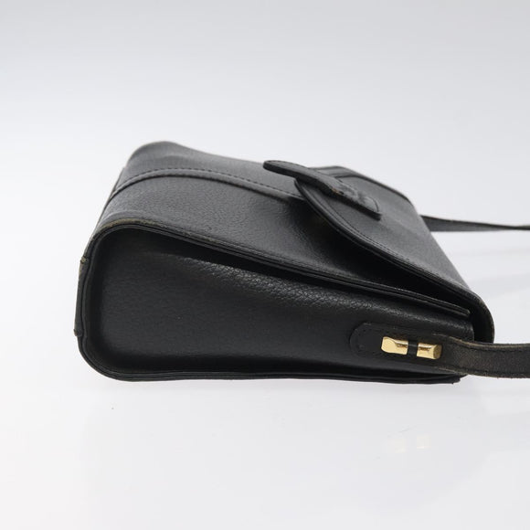 Burberrys Shoulder Bag Leather Black Gold Auth BA1745