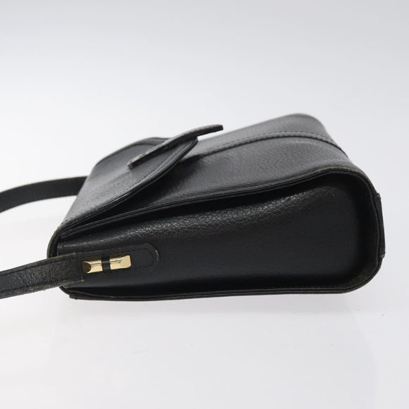 Burberrys Shoulder Bag Leather Black Gold Auth BA1745