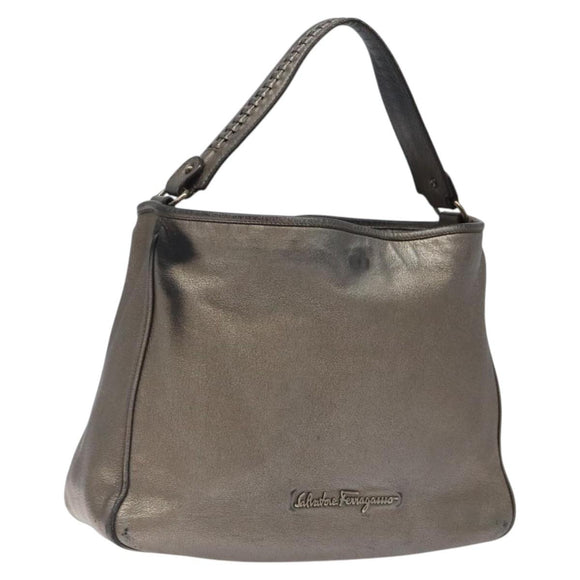 Salvatore Ferragamo Shoulder Bag Leather Champagne Gold Auth BA1746