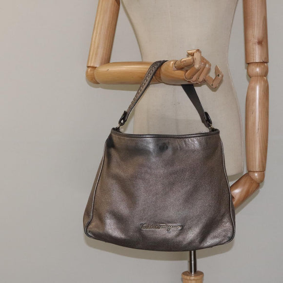 Salvatore Ferragamo Shoulder Bag Leather Champagne Gold Auth BA1746