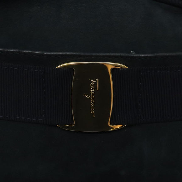 Salvatore Ferragamo Shoulder Bag Suede Navy Gold Auth BA1748