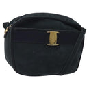 Salvatore Ferragamo Shoulder Bag Suede Navy Gold Auth BA1748-1