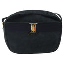 Salvatore Ferragamo Shoulder Bag Suede Navy Gold Auth BA1748-13