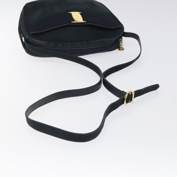 Salvatore Ferragamo Shoulder Bag Suede Navy Gold Auth BA1748
